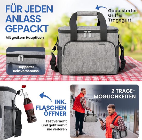 Kühltasche für Speisen und Getränke - isolierte Thermotasche auslaufsicher und wasserdicht - Frühstückstasche, Picknick-Lunch-Tasche, Thermotasche, hellgrau
