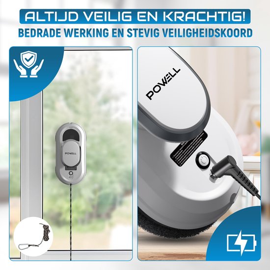 Powell Roboter-Fensterreiniger - Fensterreiniger - Elektrischer Fensterwischer - 3000Pa starke Saugkraft - Fernbedienung - Weiß