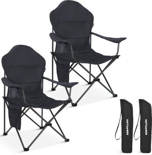 TRVLMORE Campingstühle XXL - klappbar - 2er-Pack - 160KG Tragkraft - Inkl. Tragetasche - Klappstuhl - Angelstuhl - Campingstuhl - Klappstuhl - Grau