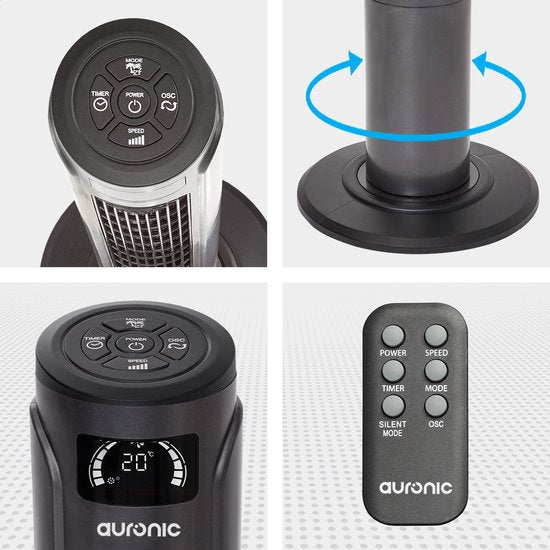 Auronic Tower Fan - Standventilator mit Fernbedienung - Bodenventilator - Timer - Säulenventilator - Ventilator - 55W - 45dB - 118cm - Dunkelgrau