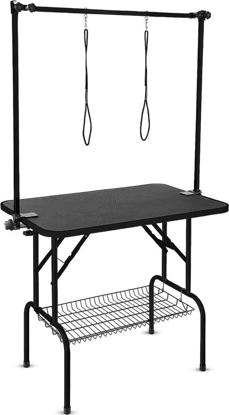Animali Grooming Table - Pflegetisch für Hunde/Katzen - Hundepflegetisch - Zusammenklappbar - Leinenoption - Ablagekorb - 80KG Tragfähigkeit - Schwarz