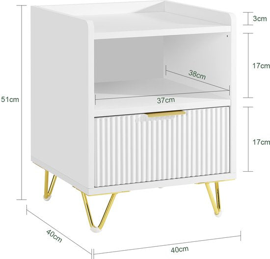 SoBuy Nachttisch, Nachttisch mit Schublade und Ablage, moderner Beistelltisch für Schlafzimmer und Wohnzimmer, weiß, 40 x 40 x 51 cm (B x T x H) FBT169-W