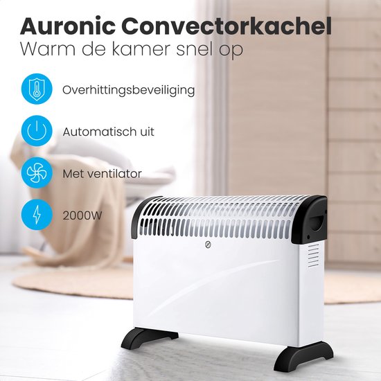 Auronic Elektrokonvektor - 750/1250/2000 Watt - mit Gebläse - Heizung - Heizlüfter - Weiß