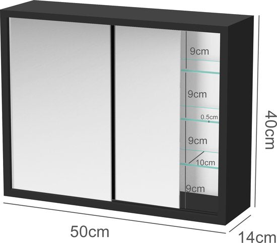 Medizinschrank - Spiegelschrank über dem Waschbecken Bad WC - Schiebetüren - 50 x 40 x 14 cm
