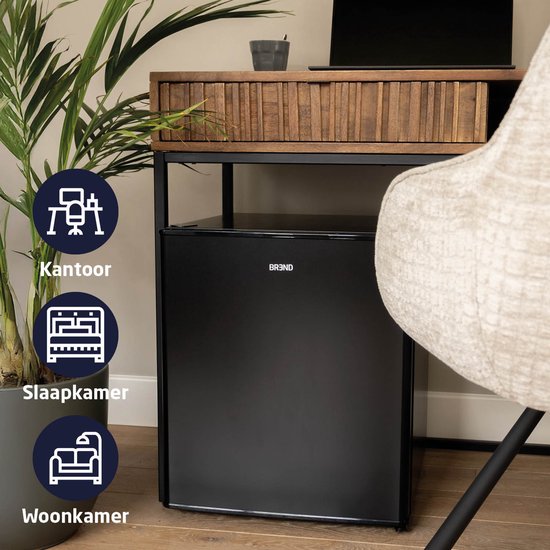 BREND BR-2241 Mini-Kühlschrank mit Gefrierfach - 42 + 5 Liter - Kühlschrank mit Gefrierfach - LED-Beleuchtung - Schwarz - Ideal für Büro, Camping und Schlafzimmer