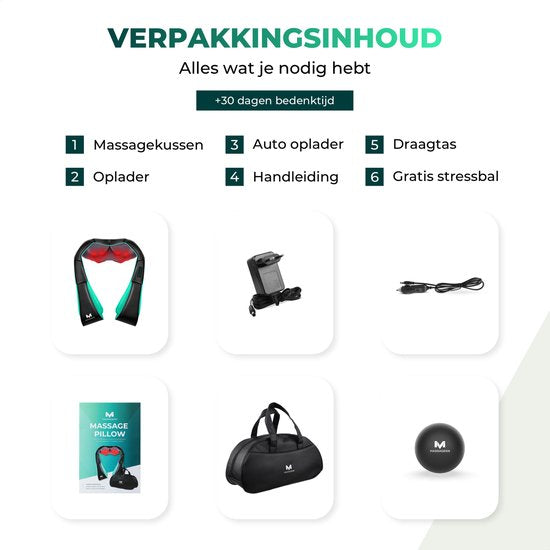 Massagerr® Shiatsu-Massagekissen 2.0 - Kabellos - Nackenmassagegerät - Inkl. Tragetasche und Stressball - Massagegerät für Rücken, Nacken und Schulter - Infrarot-Wärmefunktion - Rückenmassage - Massagegeräte