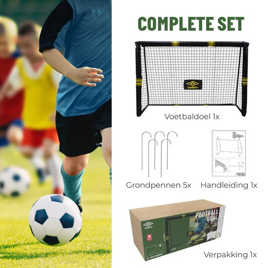 Umbro Fußballtor - 180 x 120 x 60cm - Fußballtor groß - Metall - schwarz/gelb