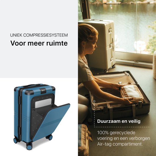 ONYX Hybrid Pro Handgepäck Koffer mit Fronttasche 38 Liter - Recyceltes Polycarbonat und reißverschlussloses Design - Reisekoffer mit TSA-Schloss und Spinner-Rädern - Leichter Trolley mit Laptop-Fach - Glacier Blue
