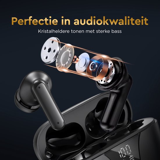Golden Sound Earphones kabellos - Kabellose Ohrhörer - Bluetooth-Ohrhörer - Aktive Geräuschunterdrückung - Sport-Ohrhörer - LED-Display - Touch-Funktion - Geeignet für jedes Smartphone & Laptop