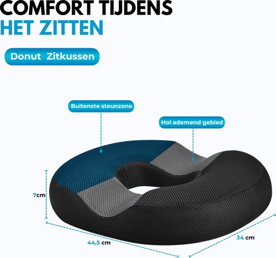 Softsie Donut Sitzkissen orthopädisch & ergonomisch für Auto und Bürostuhl - Steißbeinkissen - Ringkissen - Sitzringkissen - für Hämorrhoiden, Piercing und Steißbein