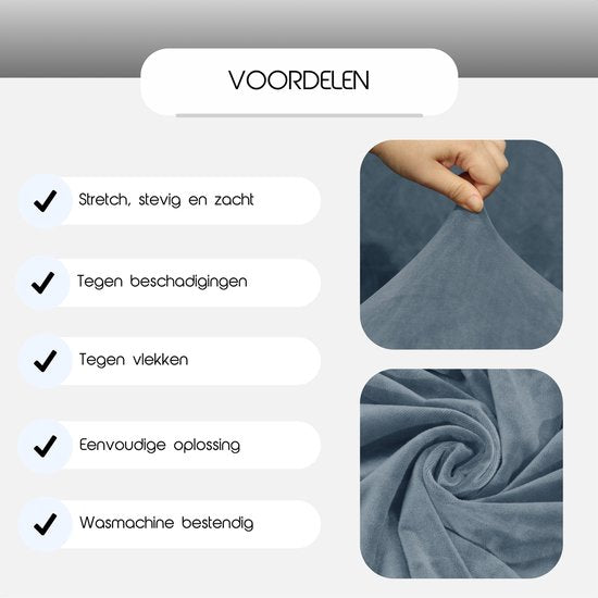 Hilvard - Sofabezug 3-Sitzer Sofas - (185 - 230 cm) - Steinblau - Samt - Stretch - Sofaschoner - Möbelbezug - Gegen Beschädigungen und Flecken - Sitzbezug - Sitzbezug