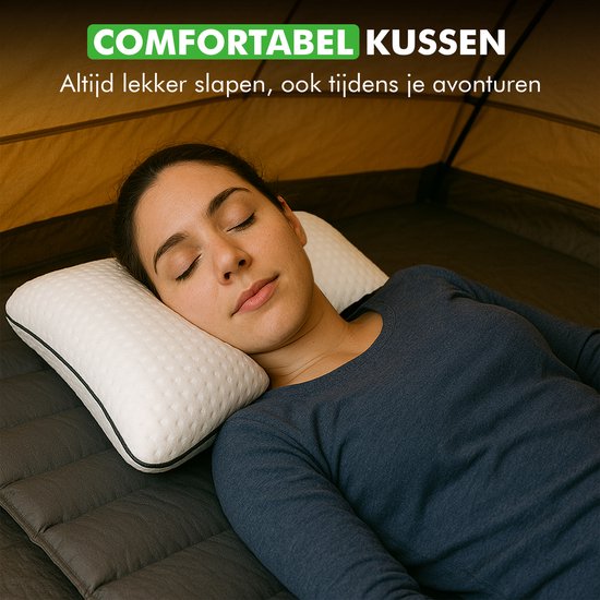 Travelhawk Reisekissen - Camping-Kissen - Nackenkissen - Mini-Kissen - Memory Foam - Inklusive Aufbewahrungsbeutel - Kompakt & Atmungsaktiv - 55x36x11cm