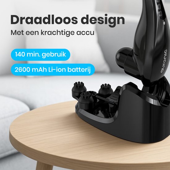 Auronic Massagegerät - Nacken und Rücken - Kabellos - 5 Aufsätze - Schwarz/Grau