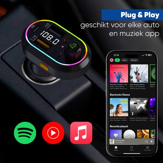 Serve Bluetooth-Empfänger Auto - FM-Transmitter - 25W Superschnelle Aufladung - Auto-Autoladegerät USB-C Schnell-Ladegerät