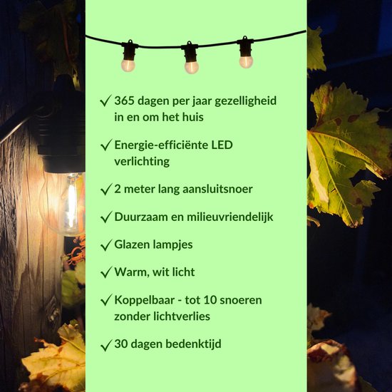 ein sonniger Tag Lichtschnur im Freien - Lichtgirlande - Lichtschnüre für den Außenbereich - Bobby Cable - warmweißes Licht - 10 Meter - led - Lichtschnur für den Innen- und Außenbereich - Lichtschnüre - Lichtschlauch für den Außenbereich - 10 led Glühbir
