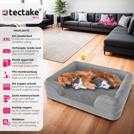 tectake Hundebett - Kissen für große und mittelgroße Hunde - flauschig und waschbar - Hundekorb mit Memory Foam - Hundebox - Hundeliege - Hundekorb - Hundekissen L (91 x 68 x 18 cm)