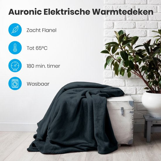 Auronic Electric Blanket - Duo Pack - Wärmedecke - 1 Person - 3 Wärmestufen - 160x120cm - Anthrazit