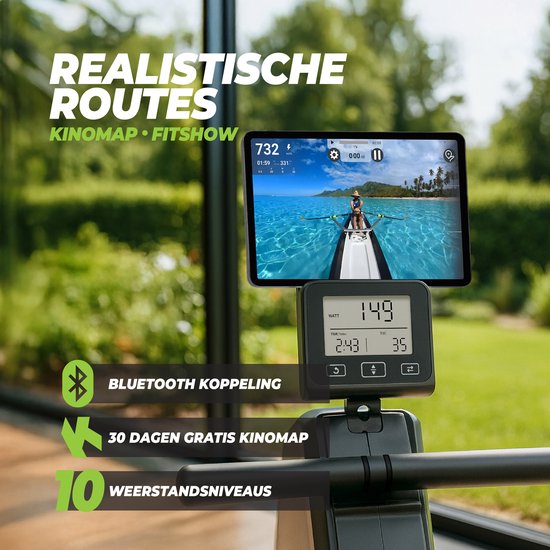 VirtuFit ROW200i Rudergerät – Zusammenklappbar – 10 Widerstandsstufen – Geräuscharm – Kinomap & FitShow – LCD-Display mit Tablet-Halterung – Rudergerät für zu Hause – Rudergerät (ROW450)