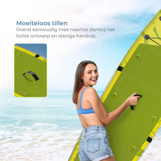 Supper Sup Board XL - Max. 220KG - Aufblasbar - Verstellbares Paddel - Wasserdichte Handytasche - Pumpe - Finne - Tragetasche - Touring 381 x 81 cm - Lime Green