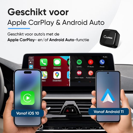 CarMe Ultra Mini 2-in-1 CarPlay Dongle - Drahtloses CarPlay & Android Auto - USB-A & USB-C - Android Auto Dongle - Schwarz