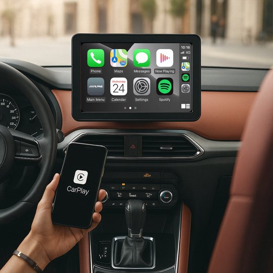 Skoov Carplay Bildschirm - Kabellos - Mit Rückfahrkamera - Einfache Installation - Für Apple & Android Auto - Schwarz