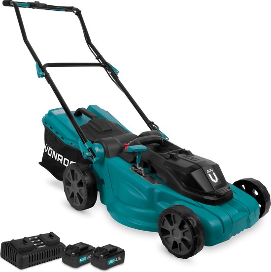 VONROC Akku-Rasenmäher 40V - 38cm - Zentrale Höhenverstellung - Inkl. zwei 4.0Ah Akkus und Doppel-Schnellladegerät