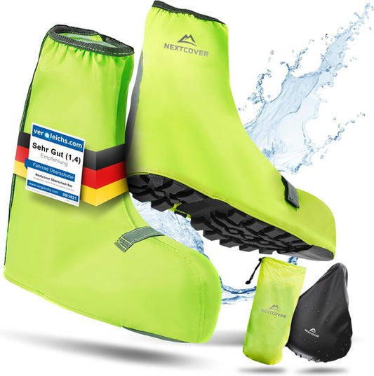 Nextcover® Wasserdichte Überschuhe | 100% wasserdichte Regenschuhe Fahrrad | Reflektierende Schuhabdeckung Wiederverwendbar | Regenabdeckungen für Schuhe | Überschuhe | Schuhschutz | Radfahren Überschuhe