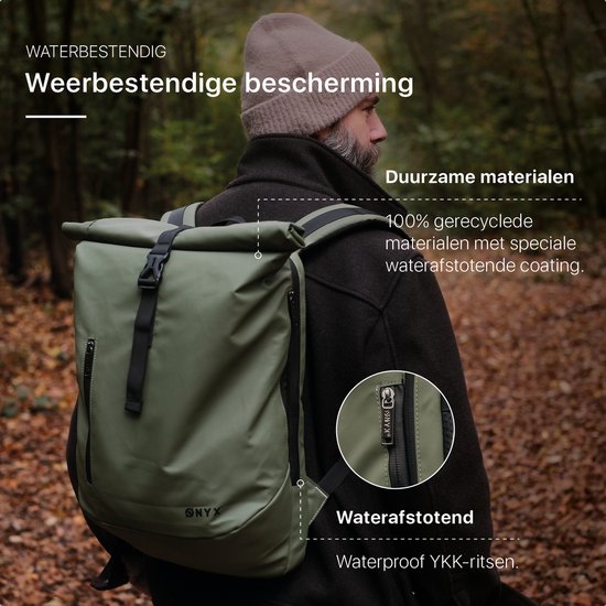 ONYX Rolltop PRO Rucksack 20 bis 30L - Mit Laptopfach - Verstellbarer Rucksack - Reisetasche - Wasserdicht und strapazierfähig - Waldgrün