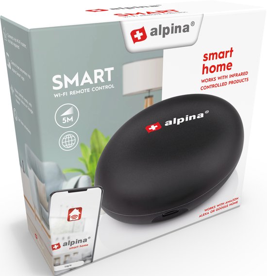 Alpina Smart Home Universal-Fernbedienung - Wifi - Timer - Kompatibel mit Amazon Alexa und Google Home