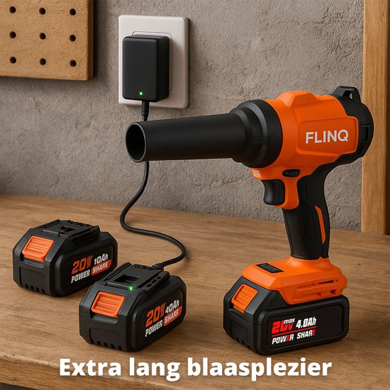 FlinQ Handbläser Premium - Kabelloser Laubbläser mit Akku - Mehrzweck - Borloser Motor - inkl. 2 Batterien & Gehörschutz