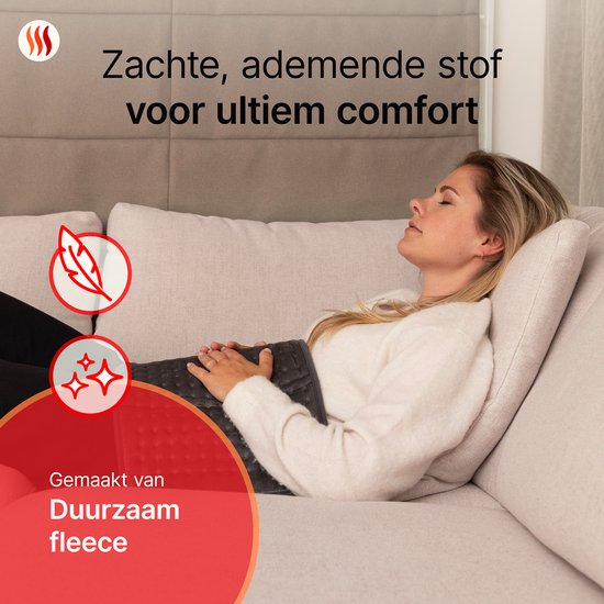 Seranova Elektrisches Wärmekissen für Rücken, Füße, Nacken, Schultern, Bauch - Heizkissen - Heizkissen - Waschmaschine - 60x30cm - Dunkelgrau