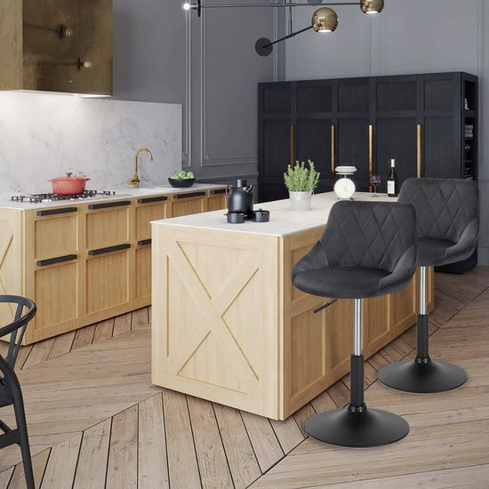 Rootz Velvet Barstool - Counter Chair - Verstellbarer Sitz - Drehhocker - Lounge Sessel - Gepolsterter Hocker - Küchenstuhl - Dunkelgrau - 22.0x19.3x15.7 inches