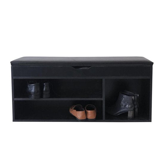 Schuhschrank Dielenbank mit Ablage - Schuhregal - mit Sitzkissen schwarz