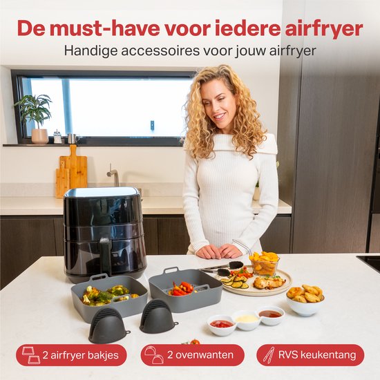 AoraKitchen Airfryer Tabletts Silikon - 20cm - 5 Stück - Airfryer Zubehör - inkl. Handschuhe & Zange