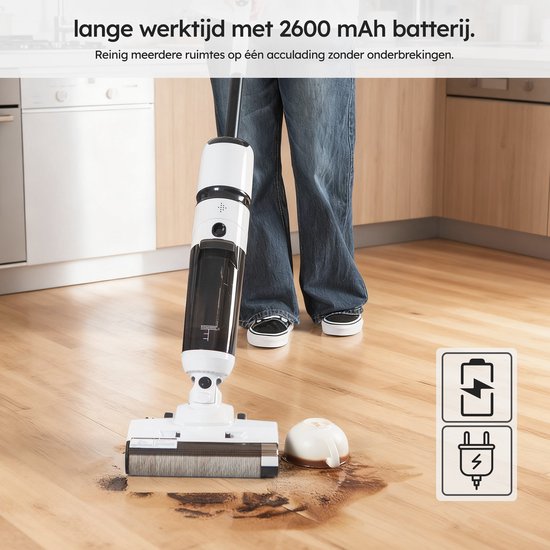 Saaf Floor Cleaner M200 - 45 min Batterie - Elektro-Mop - Stielstaubsauger mit Wischfunktion - Display & Reinigungsstation - Wassersterilisation - Weiß