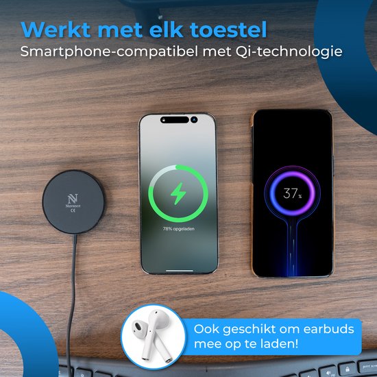 Nuvance Wireless Charger - 15W Schnellladegerät - geeignet für Magsafe - Wireless Charger - inkl. Usb-C Kabel - Schwarz