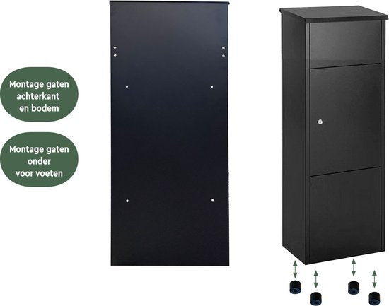 BRASQ Paketbriefkasten Schwarz PB400 - Standbriefkasten Stahl - Paketbriefkästen - Paketkasten 105x38x24 cm
