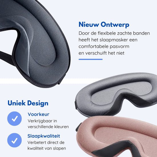Hilvard - Schlafmaske - Augenmaske - Inklusive Schlaf-Ohrstöpsel - 100% Verdunkelung - Verstellbar - Ergonomisch - Schwarz