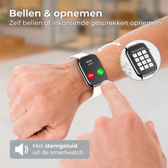 Nuvance - Smartwatch für Männer und Frauen mit Bluetooth - IP68 Wasserdicht - Geeignet für alle Smartphones - Schrittzähler und Herzfrequenzmesser - Silber