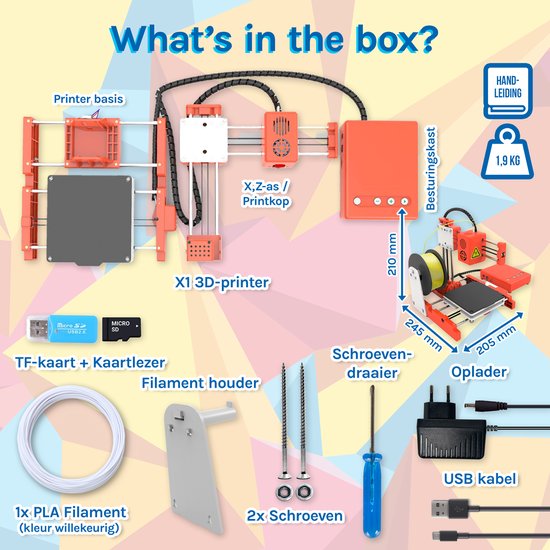 3D&Print 3D-Drucker für Anfänger, Kinder - Bausatz - Starterpaket für Kinder - Orange