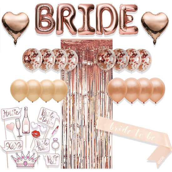 Happy Goods Bride to Be Dekorationen - Ballons & Zubehör - 38 Stück - Bachelorette Party Woman - Bride to Be Schärpe - Team Bride - Bachelorette Party - Slingers