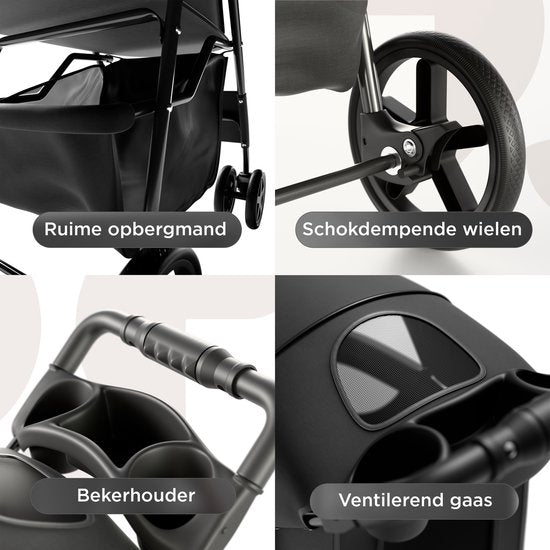 TrevoPet® Zusammenklappbarer Hundekinderwagen - für kleine und mittelgroße Hunde bis zu 15 kg - Kinderwagen mit Becherhalter und großem Ablagekorb - Schwarz