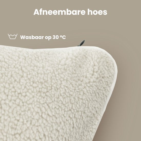Auronic Wärmekissen - Sherpa Fleece - 45x45 - Kabellos - Wiederaufladbar - Elektrisches Kissen - Infrarot - Weiß
