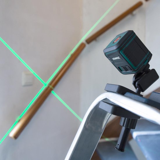 VONROC Kreuzlinienlaser - Grün - Selbstnivellierend - 18 Meter - inkl. Halterung, Aufbewahrungstasche
