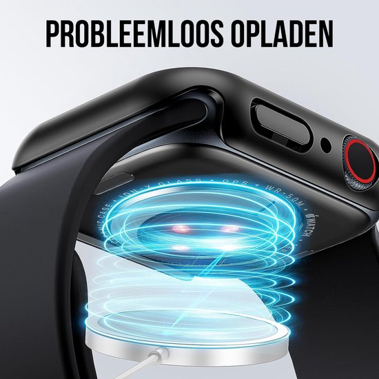 Gehäuse passend für Apple Watch Series 7 / 8 / 9 - 45 mm Displayschutzfolie - 2 Stück - Full Cover Hard Case - Schwarz - Podec