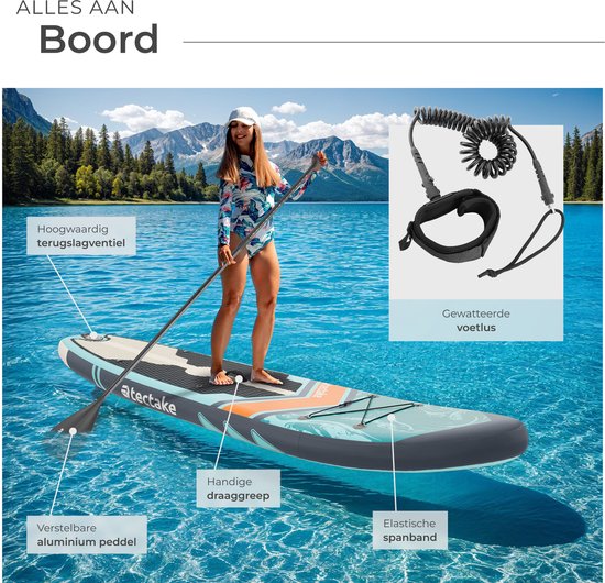 tectake Stand-Up Paddle Board - SUP Board - Aufblasbar - Stabil - 288 x 77 x 22,5 cm - Max 200kg - Orange-Türkis
