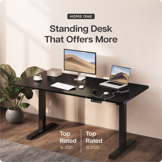 Desktronic HomeOne Sitz-Steh-Schreibtisch, elektrisch höhenverstellbar, Gestell schwarz, 120 x 60–160 x 80 cm, Tischplatte