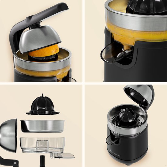 KitchenBrothers Zitruspresse - Mit Ausgießer und Griff - 0.35L - Schwarz