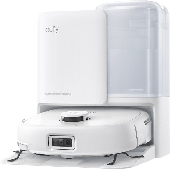 eufy Staubsaugerroboter Omni E25, HydroJet-Wischsystem, 20.000 Pa Saugleistung, DuoSpiral-Bürsten zum Entwirren, CornerRover-Arm zur Reinigung von Ecken, All-in-One-Station, für Familien mit Haustieren und Kindern.