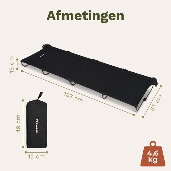 TRVLMORE Feldbett faltbar - 120KG Tragfähigkeit - Campingbett inkl. Tragetasche - Liege 1 Person - Stahlrahmen - 193x66x15 cm - Schwarz